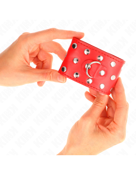 KINK - MUÑEQUERAS CON CIERRE A PRESIÓN LLENO DE TACHUELAS AJUSTABLE ROJO 19-24 CM X 5.5 CM