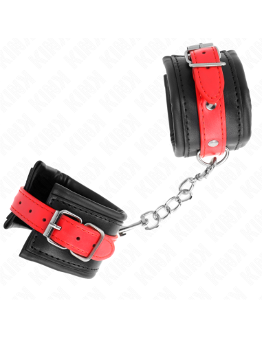 KINK - MUÑEQUERAS NEGRO CON CORREA ROJO AJUSTABLE 17-28 CM X 6 CM