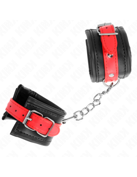 KINK - MUÑEQUERAS NEGRO CON CORREA ROJO AJUSTABLE 17-28 CM X 6 CM