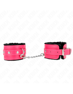 KINK - MUÑEQUERAS FORRADAS PREMIUM NEGRO CON CORREA FUCSIA AJUSTABLE 17-29 CM X 6 CM