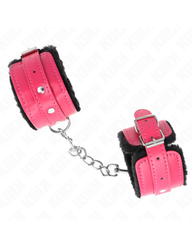 KINK - MUÑEQUERAS FORRADAS PREMIUM NEGRO CON CORREA FUCSIA AJUSTABLE 17-29 CM X 6 CM