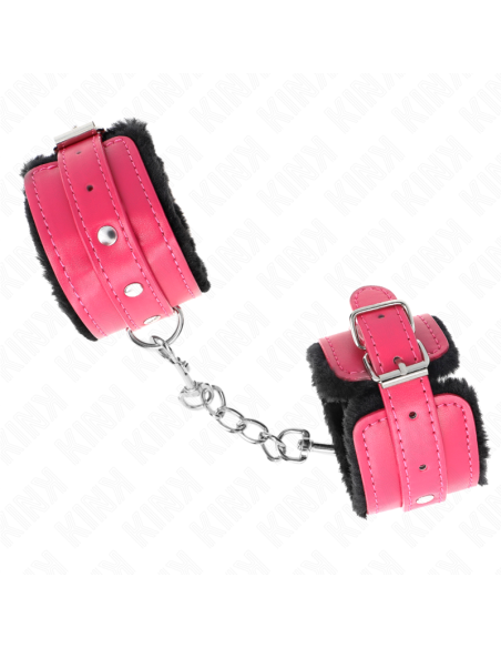 KINK - MUÑEQUERAS FORRADAS PREMIUM NEGRO CON CORREA FUCSIA AJUSTABLE 17-29 CM X 6 CM