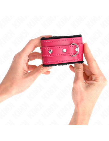 KINK - MUÑEQUERAS FORRADAS PREMIUM NEGRO CON CORREA FUCSIA AJUSTABLE 17-29 CM X 6 CM