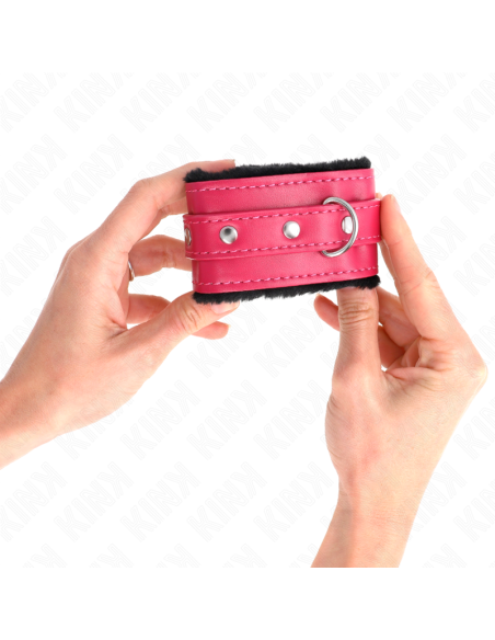 KINK - MUÑEQUERAS FORRADAS PREMIUM NEGRO CON CORREA FUCSIA AJUSTABLE 17-29 CM X 6 CM