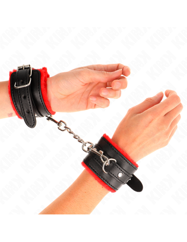 KINK - MUÑEQUERAS FORRADAS PREMIUM ROJO CON CORREA NEGRO AJUSTABLE 17-29 CM X 6 CM