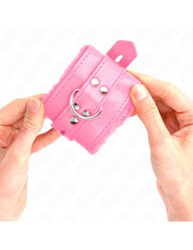 KINK - MUÑEQUERAS FORRADAS CON AGUJEROS CUADRADOS ROSA Y CORREA ROSA AJUSTABLE 17-29 CM X 6 CM
