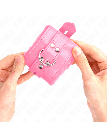 KINK - MUÑEQUERAS FORRADAS CON AGUJEROS CUADRADOS ROSA Y CORREA ROSA AJUSTABLE 17-29 CM X 6 CM