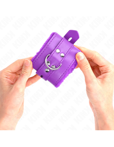 KINK - MUÑEQUERAS FORRADAS CON AGUJEROS CUADRADOS VIOLETA Y CORREA VIOLETA AJUSTABLE 17-29 CM X 6 CM
