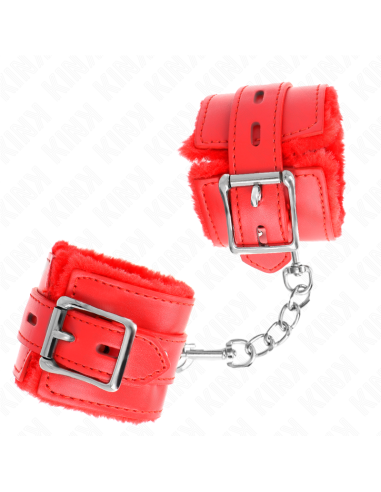 KINK - MUÑEQUERAS FORRADAS CON AGUJEROS CUADRADOS ROJO Y CORREA ROJO AJUSTABLE 17-29 CM X 6 CM