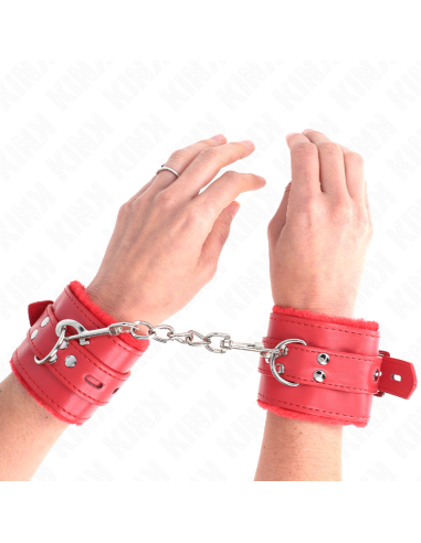 KINK - MUÑEQUERAS FORRADAS CON AGUJEROS CUADRADOS ROJO Y CORREA ROJO AJUSTABLE 17-29 CM X 6 CM