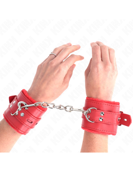 KINK - MUÑEQUERAS FORRADAS CON AGUJEROS CUADRADOS ROJO Y CORREA ROJO AJUSTABLE 17-29 CM X 6 CM