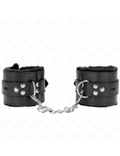 KINK - MUÑEQUERAS FORRADAS CON AGUJEROS CUADRADOS NEGRO Y CORREA NEGRO AJUSTABLE 17-29 CM X 6 CM