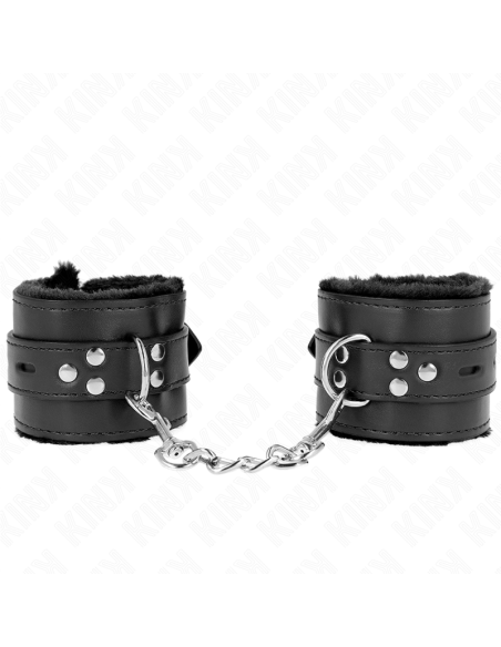 KINK - MUÑEQUERAS FORRADAS CON AGUJEROS CUADRADOS NEGRO Y CORREA NEGRO AJUSTABLE 17-29 CM X 6 CM