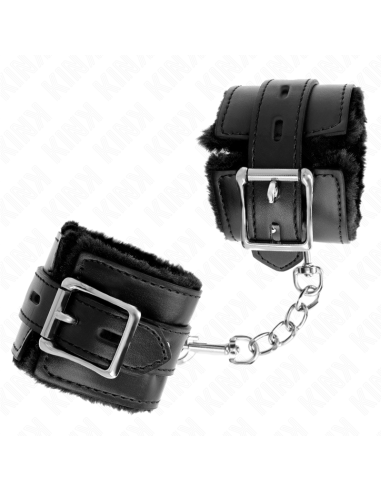 KINK - MUÑEQUERAS FORRADAS CON AGUJEROS CUADRADOS NEGRO Y CORREA NEGRO AJUSTABLE 17-29 CM X 6 CM