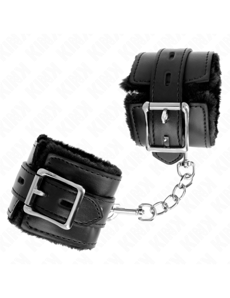 KINK - MUÑEQUERAS FORRADAS CON AGUJEROS CUADRADOS NEGRO Y CORREA NEGRO AJUSTABLE 17-29 CM X 6 CM