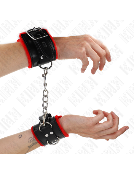 KINK - MUÑEQUERAS FORRADAS CON AGUJEROS CUADRADOS ROJO Y CORREA NEGRO AJUSTABLE 17-29 CM X 6 CM