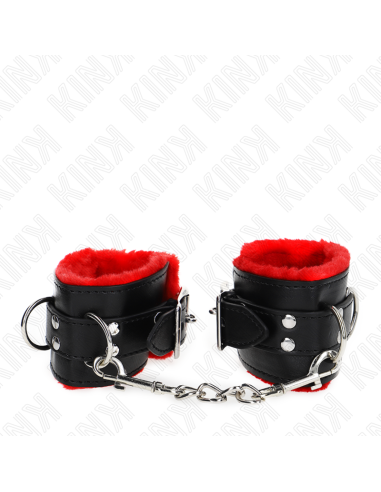 KINK - MUÑEQUERAS FORRADAS CON AGUJEROS CUADRADOS ROJO Y CORREA NEGRO AJUSTABLE 17-29 CM X 6 CM
