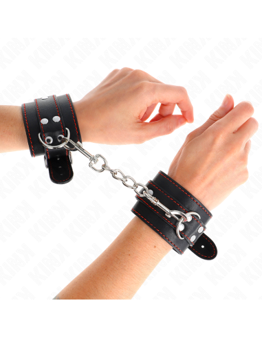KINK - MUÑEQUERAS NEGRO CON DETALLES EN ROJO AJUSTABLE 20-28 CM X 5.5 CM