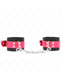 KINK - MUÑEQUERAS DE NYLON NEGRO CON CORREA POLIPIEL FUSCIA AJUSTABLE 19-29 CM X 5.1 CM