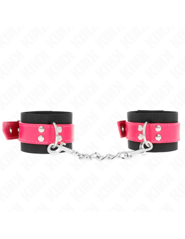 KINK - MUÑEQUERAS DE NYLON NEGRO CON CORREA POLIPIEL FUSCIA AJUSTABLE 19-29 CM X 5.1 CM