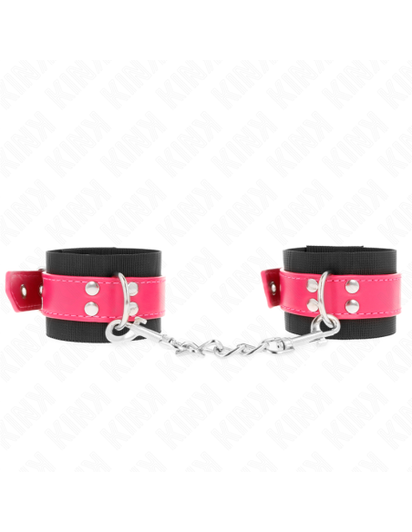 KINK - MUÑEQUERAS DE NYLON NEGRO CON CORREA POLIPIEL FUSCIA AJUSTABLE 19-29 CM X 5.1 CM