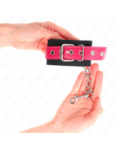 KINK - MUÑEQUERAS DE NYLON NEGRO CON CORREA POLIPIEL FUSCIA AJUSTABLE 19-29 CM X 5.1 CM