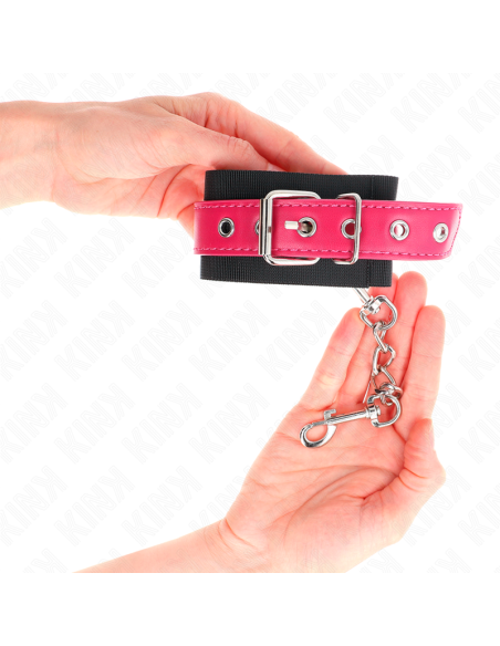 KINK - MUÑEQUERAS DE NYLON NEGRO CON CORREA POLIPIEL FUSCIA AJUSTABLE 19-29 CM X 5.1 CM