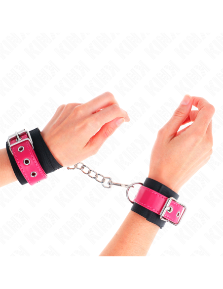 KINK - MUÑEQUERAS DE NYLON NEGRO CON CORREA POLIPIEL FUSCIA AJUSTABLE 19-29 CM X 5.1 CM