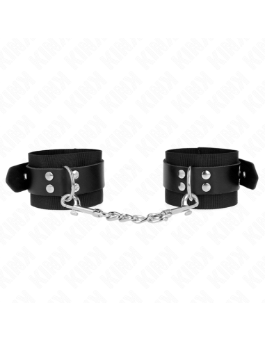 KINK - MUÑEQUERAS DE NYLON NEGRO CON CORREA CUERO NEGRO AJUSTABLE 19-29 CM X 5.1 CM