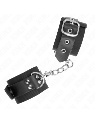 KINK - MUÑEQUERAS DE NYLON NEGRO CON CORREA CUERO NEGRO AJUSTABLE 19-29 CM X 5.1 CM