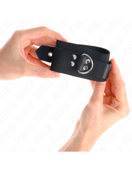 KINK - MUÑEQUERAS DE NYLON NEGRO CON CORREA CUERO NEGRO AJUSTABLE 19-29 CM X 5.1 CM