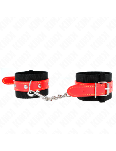 KINK - MUÑEQUERAS DE NYLON NEGRO CON CORREA POLIPIEL ROJO AJUSTABLE 19-24 CM X 5.5 CM