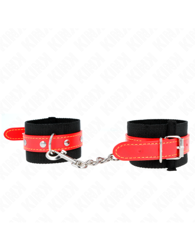 KINK - MUÑEQUERAS DE NYLON NEGRO CON CORREA POLIPIEL ROJO AJUSTABLE 19-24 CM X 5.5 CM
