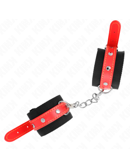 KINK - MUÑEQUERAS DE NYLON NEGRO CON CORREA POLIPIEL ROJO AJUSTABLE 19-24 CM X 5.5 CM