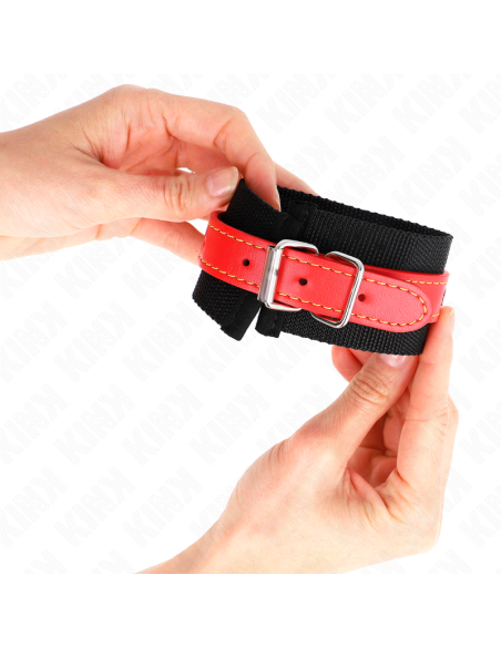 KINK - MUÑEQUERAS DE NYLON NEGRO CON CORREA POLIPIEL ROJO AJUSTABLE 19-24 CM X 5.5 CM