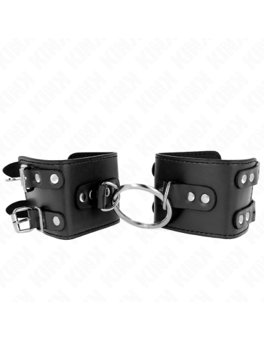 KINK - MUÑEQUERAS FIJAS CON ANILLA Y TACHUELAS NEGRO AJUSTABLE 17-22 CM X 6.5 CM