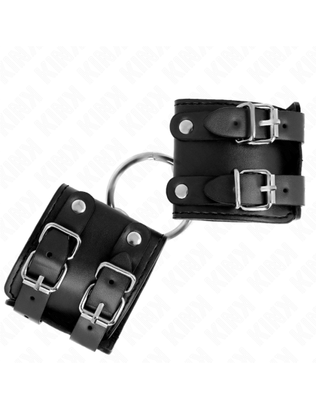 KINK - MUÑEQUERAS FIJAS CON ANILLA Y TACHUELAS NEGRO AJUSTABLE 17-22 CM X 6.5 CM