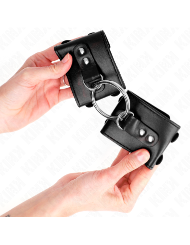 KINK - MUÑEQUERAS FIJAS CON ANILLA Y TACHUELAS NEGRO AJUSTABLE 17-22 CM X 6.5 CM