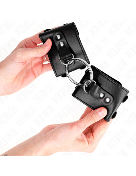 KINK - MUÑEQUERAS FIJAS CON ANILLA Y TACHUELAS NEGRO AJUSTABLE 17-22 CM X 6.5 CM