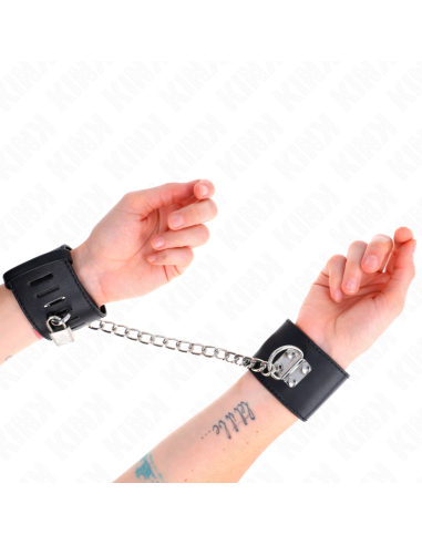 KINK - MUÑEQUERAS FIJAS CON CADENA 30 CM Y CIERRE CANDADO NEGRO AJUSTABLE 16-23 CM X 5.5 CM