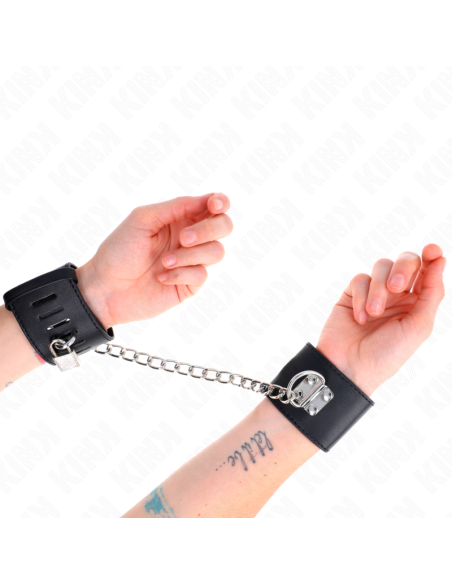 KINK - MUÑEQUERAS FIJAS CON CADENA 30 CM Y CIERRE CANDADO NEGRO AJUSTABLE 16-23 CM X 5.5 CM