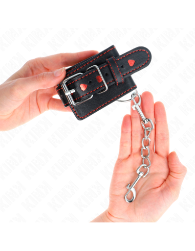 KINK - MUÑEQUERAS NEGRO CON INCRUSTACIÓN DE CORAZÓN ROJO AJUSTABLE 21-28 CM X 5.5 CM
