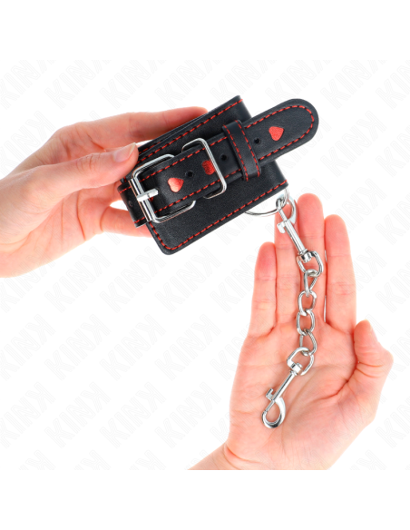 KINK - MUÑEQUERAS NEGRO CON INCRUSTACIÓN DE CORAZÓN ROJO AJUSTABLE 21-28 CM X 5.5 CM