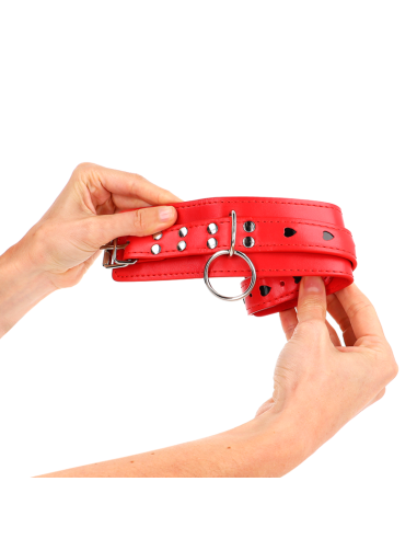 KINK - MUÑEQUERAS ROJO CON INCRUSTACIÓN DE CORAZÓN NEGRO AJUSTABLE 21-28 CM X 5.5 CM