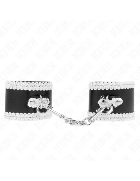 KINK - MUÑEQUERAS NEGRO CON ENCAJE DECORATIVO BLANCO AJUSTABLE 20-23 CM X 5.5 CM