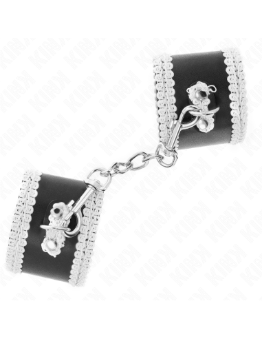 KINK - MUÑEQUERAS NEGRO CON ENCAJE DECORATIVO BLANCO AJUSTABLE 20-23 CM X 5.5 CM