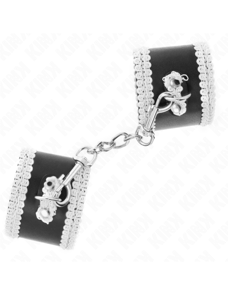 KINK - MUÑEQUERAS NEGRO CON ENCAJE DECORATIVO BLANCO AJUSTABLE 20-23 CM X 5.5 CM