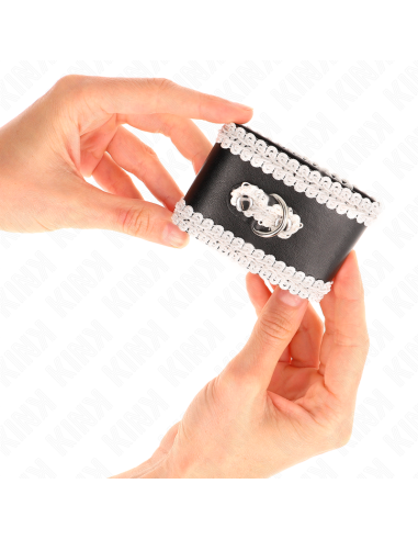 KINK - MUÑEQUERAS NEGRO CON ENCAJE DECORATIVO BLANCO AJUSTABLE 20-23 CM X 5.5 CM