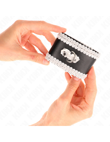 KINK - MUÑEQUERAS NEGRO CON ENCAJE DECORATIVO BLANCO AJUSTABLE 20-23 CM X 5.5 CM