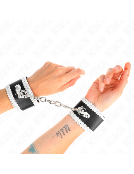 KINK - MUÑEQUERAS NEGRO CON ENCAJE DECORATIVO BLANCO AJUSTABLE 20-23 CM X 5.5 CM
